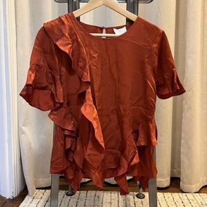 Cinq a Sept Rust Ruffle Top